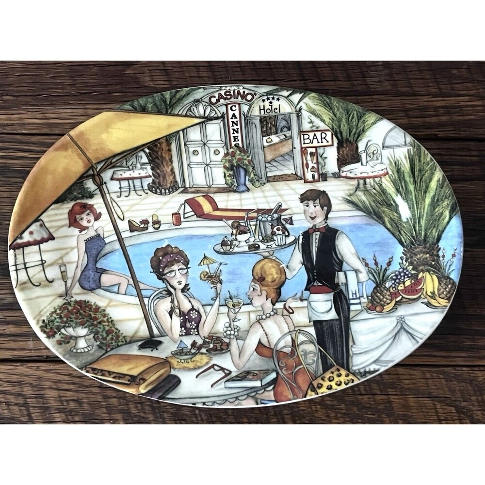 Vintage Brunelli Ceramic Oval Platter 8” Made In Italy Casino Cannes Poolside